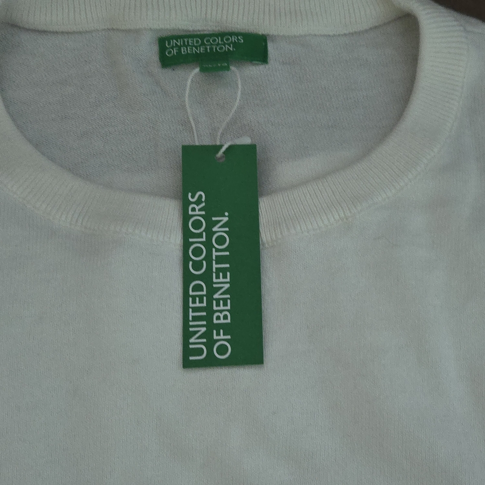 Benetton White Long Sleeve Thin Sweater